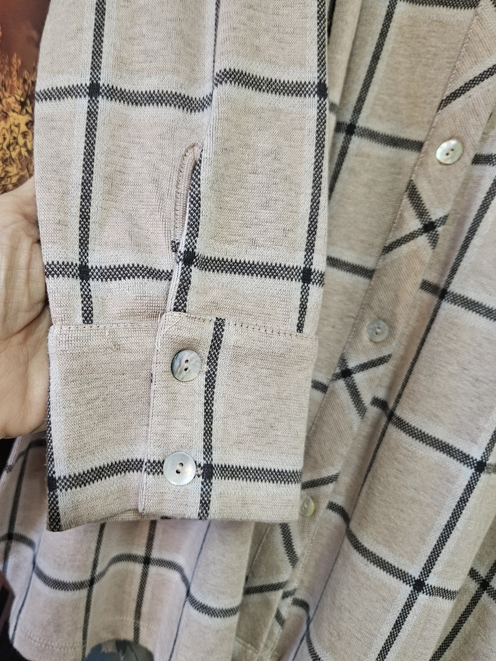 Soft Surroundings Tan And Gray Striped Plaid Tunic - Picture 4 of 7